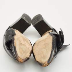 N21 Black Leather Knot Block Heel Slide Sandals Size 37.5