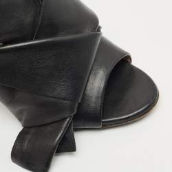 N21 Black Leather Knot Block Heel Slide Sandals Size 37.5