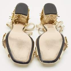 N°21  Gold Leather Sequinned Block Heel Ankle Strap Sandals Size 39