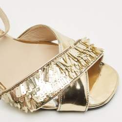 N°21  Gold Leather Sequinned Block Heel Ankle Strap Sandals Size 39