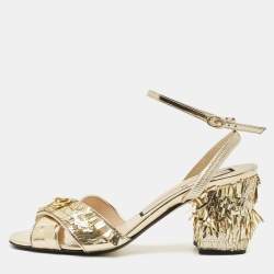 N°21  Gold Leather Sequinned Block Heel Ankle Strap Sandals Size 39