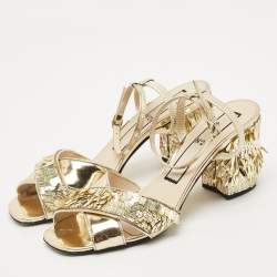 N°21  Gold Leather Sequinned Block Heel Ankle Strap Sandals Size 39