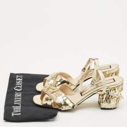N°21  Gold Leather Sequinned Block Heel Ankle Strap Sandals Size 39