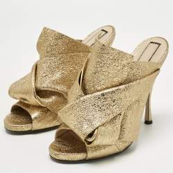 Pre Owned Nº21 Gold Leather Raso Knot Mules Size 41