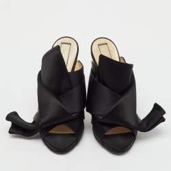 Pre Owned N21 Black Satin Raso Knot Peep Toe Mules Size 39