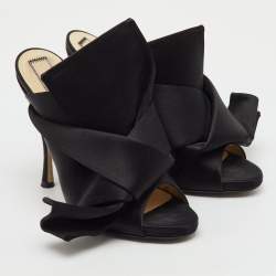Pre Owned N21 Black Satin Raso Knot Peep Toe Mules Size 39