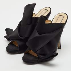 Pre Owned N21 Black Satin Raso Knot Peep Toe Mules Size 39