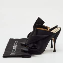 Pre Owned N21 Black Satin Raso Knot Peep Toe Mules Size 39