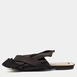 Pre Owned N21 Black Satin Knot Slide Sandals Size 39