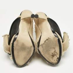 Pre Owned N21 Beige/Black Canvas and Satin Raso Knot Mules Size 39