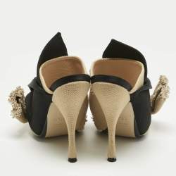 Pre Owned N21 Beige/Black Canvas and Satin Raso Knot Mules Size 39