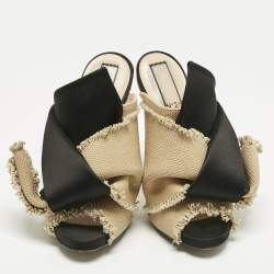 Pre Owned N21 Beige/Black Canvas and Satin Raso Knot Mules Size 39