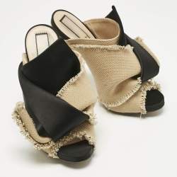 Pre Owned N21 Beige/Black Canvas and Satin Raso Knot Mules Size 39