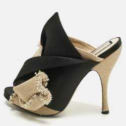 Pre Owned N21 Beige/Black Canvas and Satin Raso Knot Mules Size 39