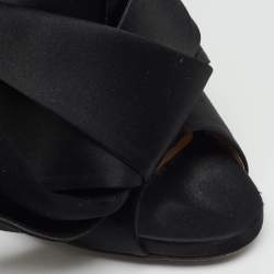 Pre Owned Nº21 Black Satin Raso Knot Peep Toe Slide Mules Size 41