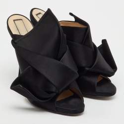 Pre Owned Nº21 Black Satin Raso Knot Peep Toe Slide Mules Size 41