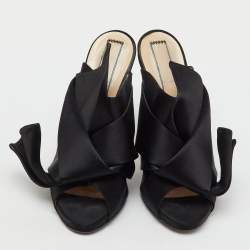 Pre Owned Nº21 Black Satin Raso Knot Peep Toe Slide Mules Size 41