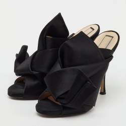 Pre Owned Nº21 Black Satin Raso Knot Peep Toe Slide Mules Size 41
