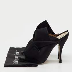 Pre Owned Nº21 Black Satin Raso Knot Peep Toe Slide Mules Size 41