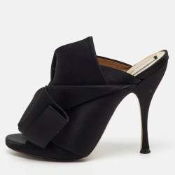 Pre Owned Nº21 Black Satin Raso Knot Peep Toe Slide Mules Size 41