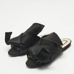 Pre Owned N°21 Black Satin Knot Flat Mules Size 36