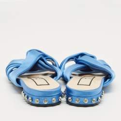Pre Owned Nº21 Blue Satin Knot Flat Slides Size 37