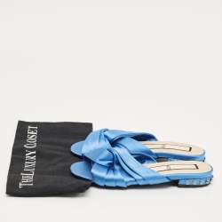 Pre Owned Nº21 Blue Satin Knot Flat Slides Size 37