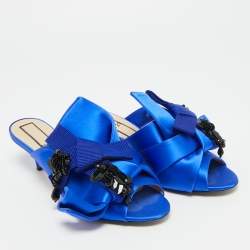 Pre Owned صندل سلايد نود 21 ساتان أزرق بكعب صغير مقاس 38