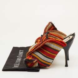 مملوكة مسبقًا حذاء سلايد إن 21 قماش وجلد بألوان متعددة مزين بعقدة مقاس 36