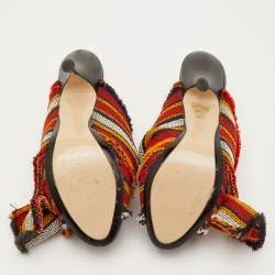 مملوكة مسبقًا حذاء سلايد إن 21 قماش وجلد بألوان متعددة مزين بعقدة مقاس 36