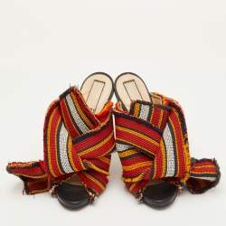 مملوكة مسبقًا حذاء سلايد إن 21 قماش وجلد بألوان متعددة مزين بعقدة مقاس 36