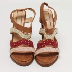 مملوكة مسبقًا N21 Size 40.5 Beige Patent Leather and Satin Peep Toe Ankle Strap Sandals