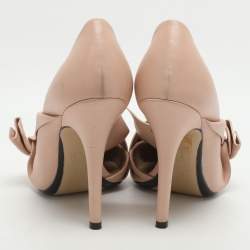 Pre Owned حذاء كعب عالي إ21 جلد وردي مزين عقدة مقاس 37