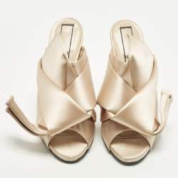 Pre Owned N21 Knot Size 39 Beige Satin Slide Sandals