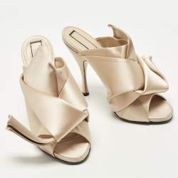 Pre Owned N21 Knot Size 39 Beige Satin Slide Sandals