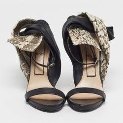 Pre Owned صندل إن21 جلد وجلد ثعبان أسود سير كاحل مقاس 37.5