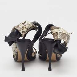 Pre Owned صندل إن21 جلد وجلد ثعبان أسود سير كاحل مقاس 37.5