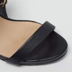 Pre Owned صندل إن21 جلد وجلد ثعبان أسود سير كاحل مقاس 37.5