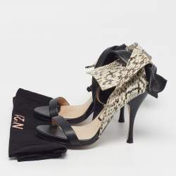 Pre Owned صندل إن21 جلد وجلد ثعبان أسود سير كاحل مقاس 37.5