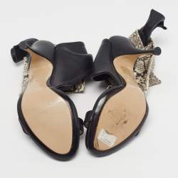 Pre Owned صندل إن21 جلد وجلد ثعبان أسود سير كاحل مقاس 37.5