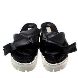 N21 Black Leather Bow Platform Slides Size 39
