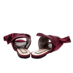 Pre Owned N21 Burgundy Satin Knot Flat Mules Size 37.5
