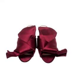 Pre Owned N21 Burgundy Satin Knot Flat Mules Size 37.5