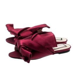 Pre Owned N21 Burgundy Satin Knot Flat Mules Size 37.5
