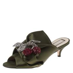 N21 Green Satin Crystal Star Embellished Knot Mules Size 38