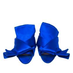 Pre Owned N21 Royal Blue Satin Knot Flat Mules Size 37