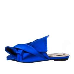 Pre Owned N21 Royal Blue Satin Knot Flat Mules Size 37