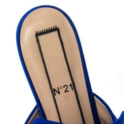 Pre Owned N21 Royal Blue Satin Knot Flat Mules Size 37