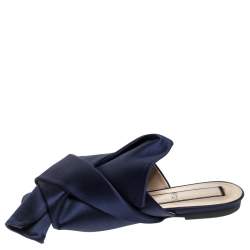 N21 Blue Satin Knot Embellished Mules Size 37