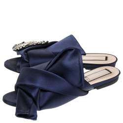 N21 Blue Satin Knot Embellished Mules Size 37